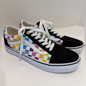 Vans Old Skool Rainbow Checkerboard Lace-Up Low Top Sneakers - Size W9 or M7.5
